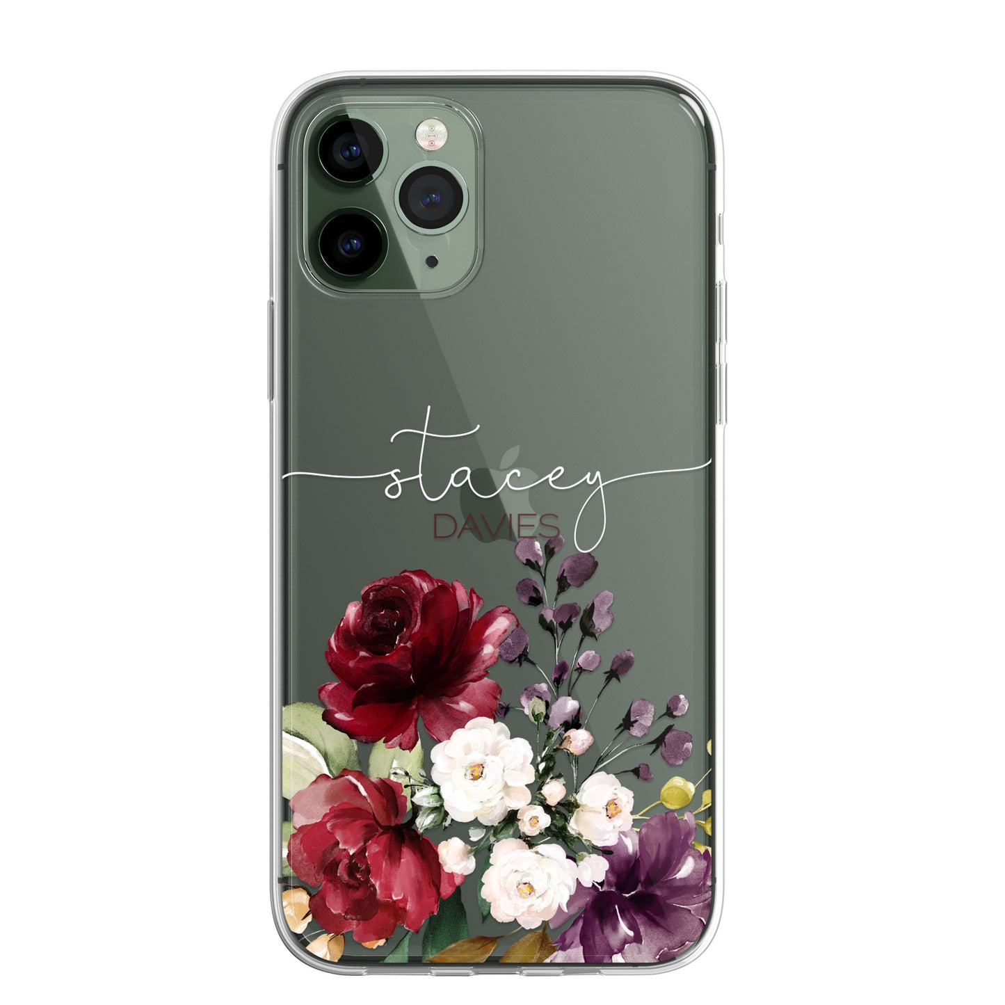 Personalised Floral CLEAR Phone Cover Case Custom For iPhone 12 Pro Max Mini +