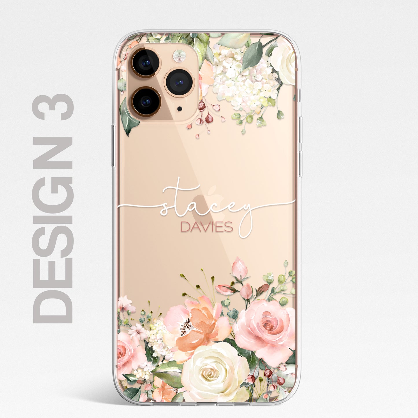 Personalised Floral CLEAR Phone Cover Case Custom For iPhone 12 Pro Max Mini +