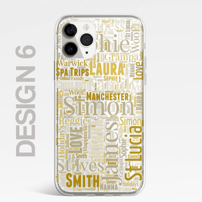 Personalised Word Art 2 Names Initials Custom Silicone CLEAR Phone Case Cover Family Custom iPhone 11 XR Max Plus Pro Samsung Galaxy Wordle