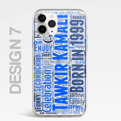 Personalised Word Art 2 Names Initials Custom Silicone CLEAR Phone Case Cover Family Custom iPhone 11 XR Max Plus Pro Samsung Galaxy Wordle